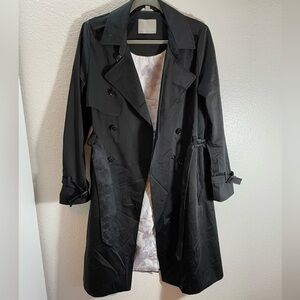 Soia & Kyo Shiny Black Floral Trench Coat Womens M